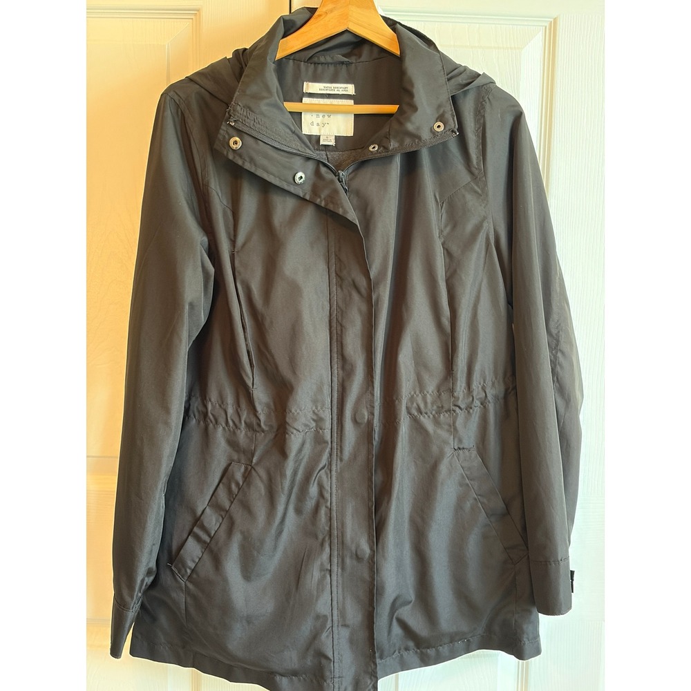 A New Day Womens Water Resistant Hooded Utility Jacket Black Large Stowable Hood